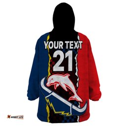 custom text and number nrl combine dolphins and cowboys wearable blanket hoodie