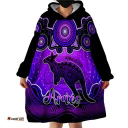 personalised australia aries kangaroo zodiac wearable blanket hoodie auz astrology aboriginal purple