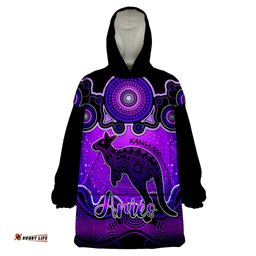 personalised australia aries kangaroo zodiac wearable blanket hoodie auz astrology aboriginal purple