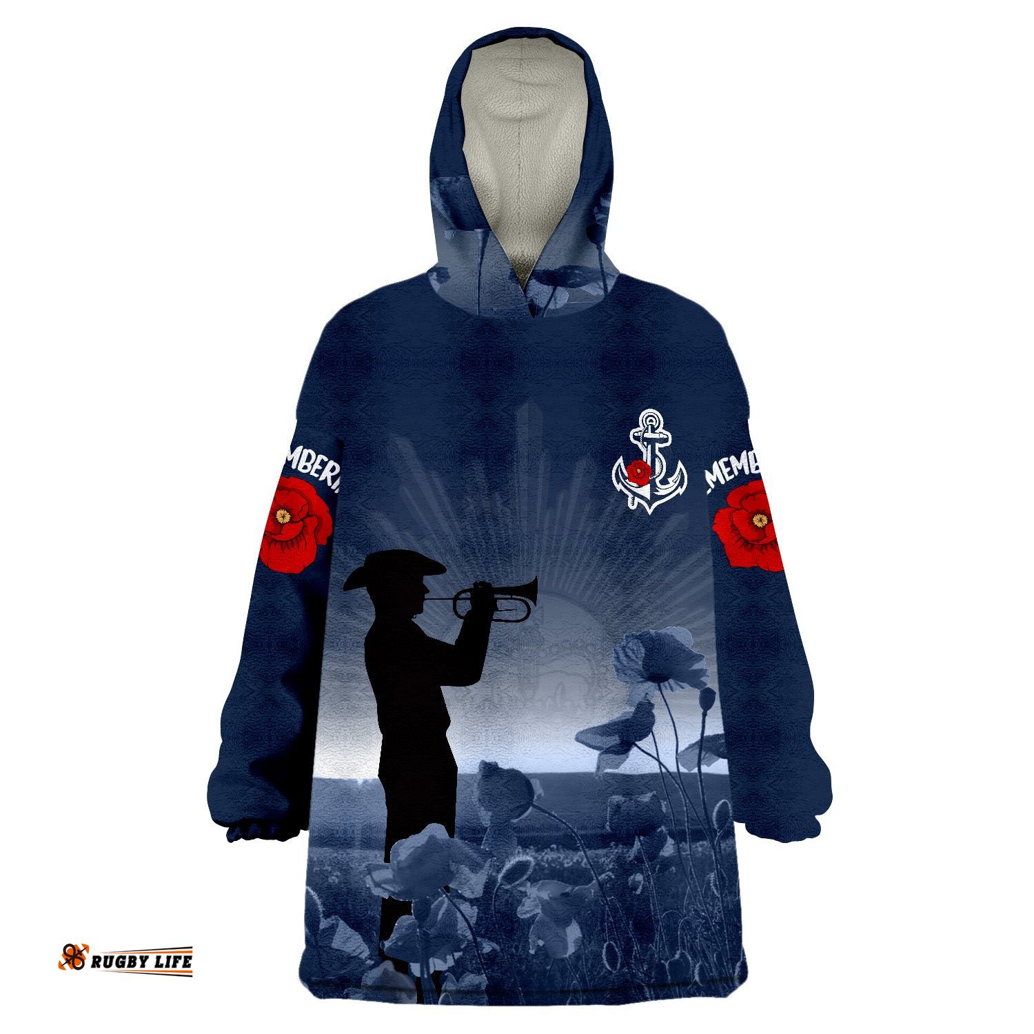 navy anzac remembering our heroes wearable blanket hoodie