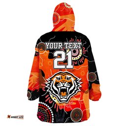 custom text and number wests tigers indigenous aboriginal rugby wearable blanket hoodie