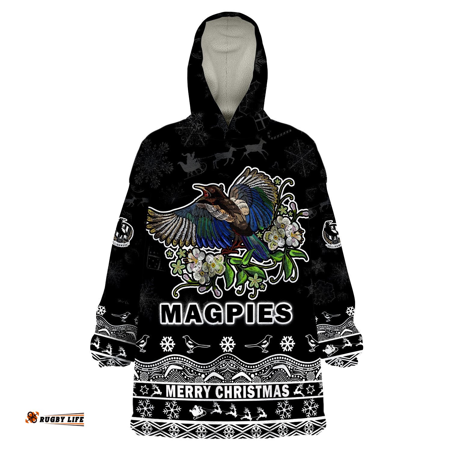 custom personalised and number collingwood pies unique winter season magpies merry christmas wearable blanket hoodie