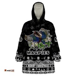 custom personalised and number collingwood pies unique winter season magpies merry christmas wearable blanket hoodie