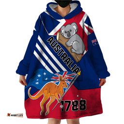 australia day kangaroo and koala with flag wearable blanket hoodie lt01