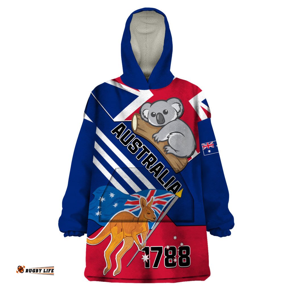 australia day kangaroo and koala with flag wearable blanket hoodie lt01