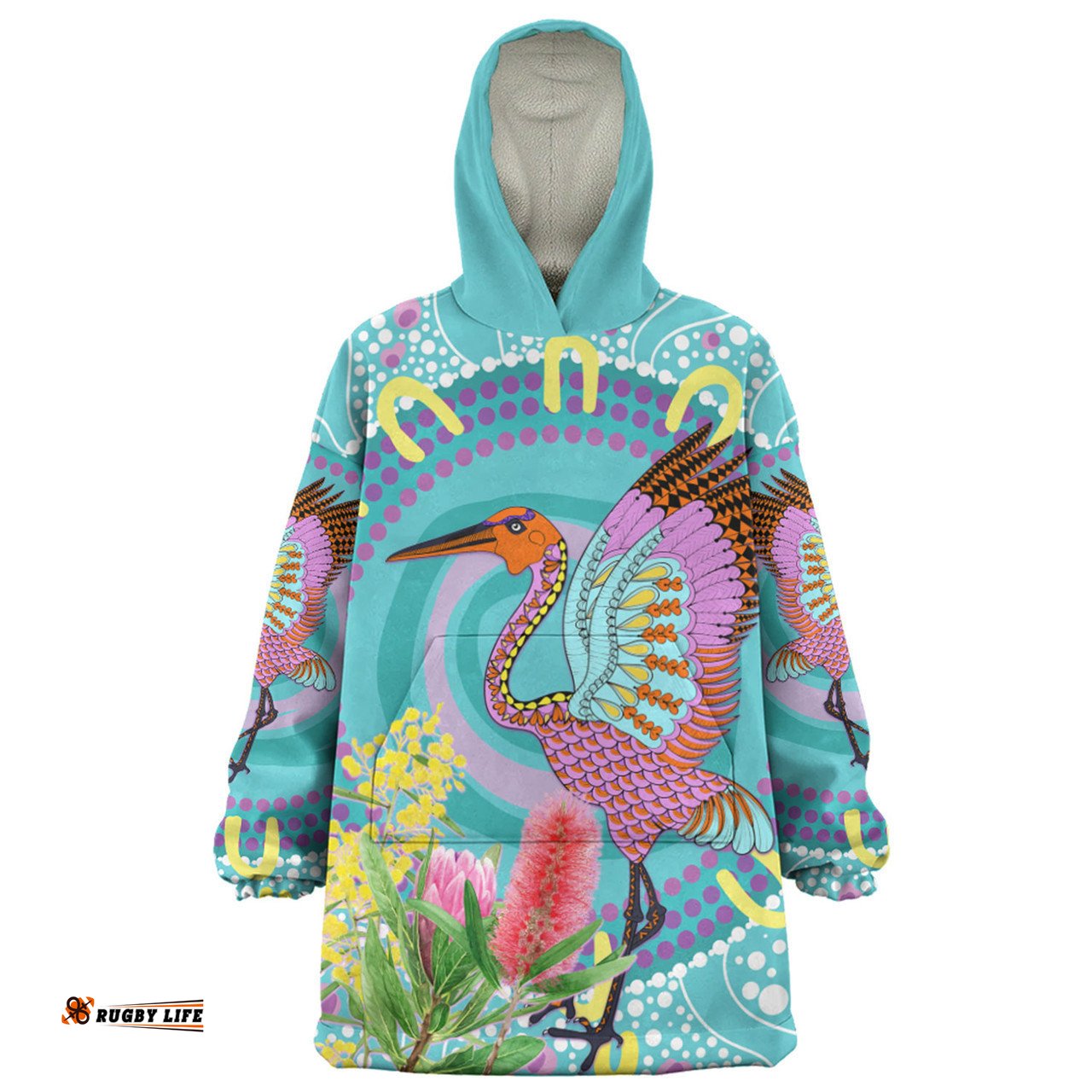Australia Aboriginal Snug Hoodie - Brolga Bird Dancing With Australia Native Flowers V3 Snug Hoodie