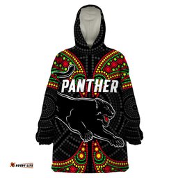 custom text and number panthers liquorice allsorts rugby aboriginal wearable blanket hoodie