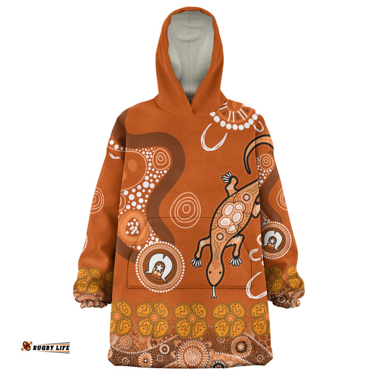 Australia Goanna Aboriginal Snug Hoodie - Indigenous Dot Goanna (Orange) Snug Hoodie