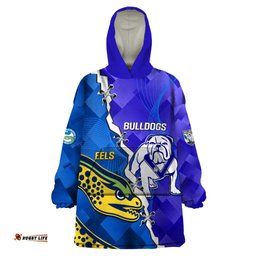 personalised bulldogs mix parramatta eels rugby wearable blanket hoodie sporty version
