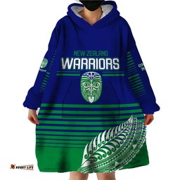 warriors new zealand rugby wearable blanket hoodie maori face ta moko simple style