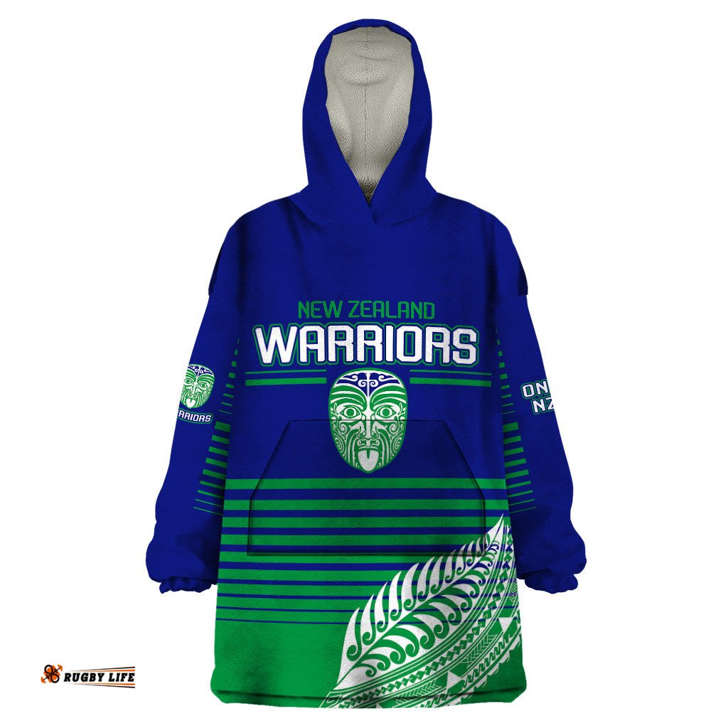 warriors new zealand rugby wearable blanket hoodie maori face ta moko simple style