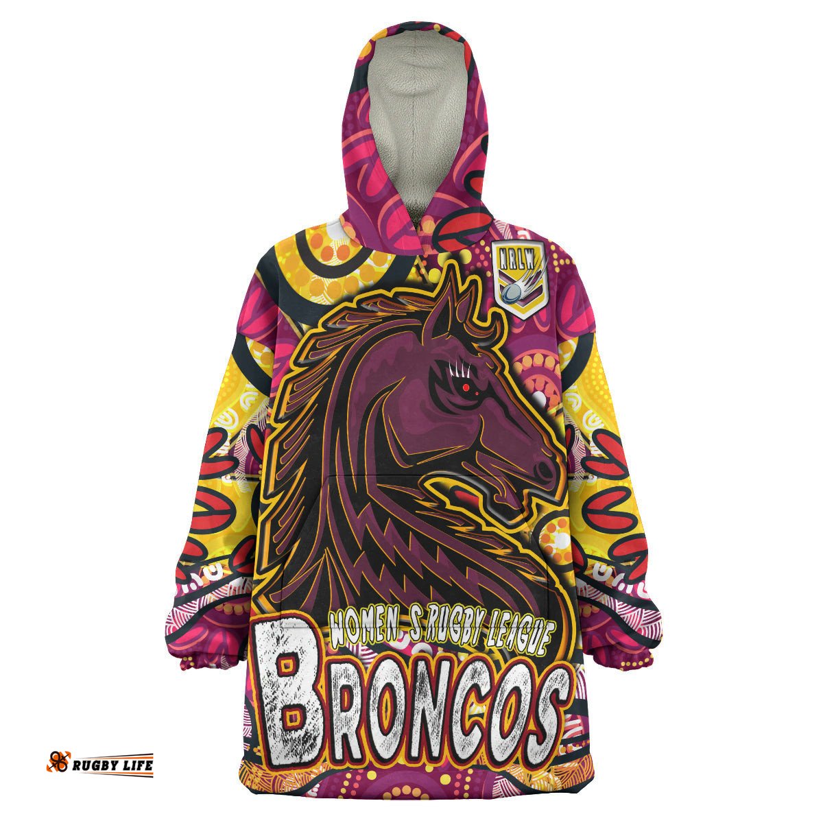 nrlw broncos rugby snug hoodie custom broncos rugby womens rugby league aboriginal dot painting woman oodie blanket