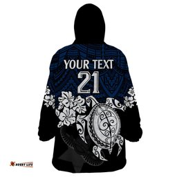 custom cowboys rugby wearable blanket hoodie hibiscus and turtle with polynesian pattern