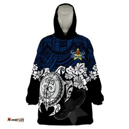 custom cowboys rugby wearable blanket hoodie hibiscus and turtle with polynesian pattern