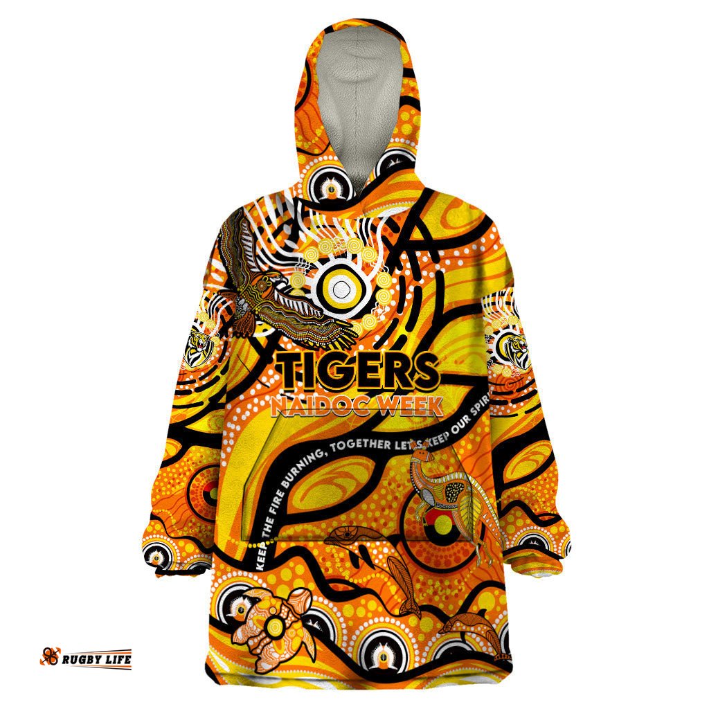 custom naidoc week 2024 tiger wearable blanket hoodie aboriginal animals keep the fire burning dt02