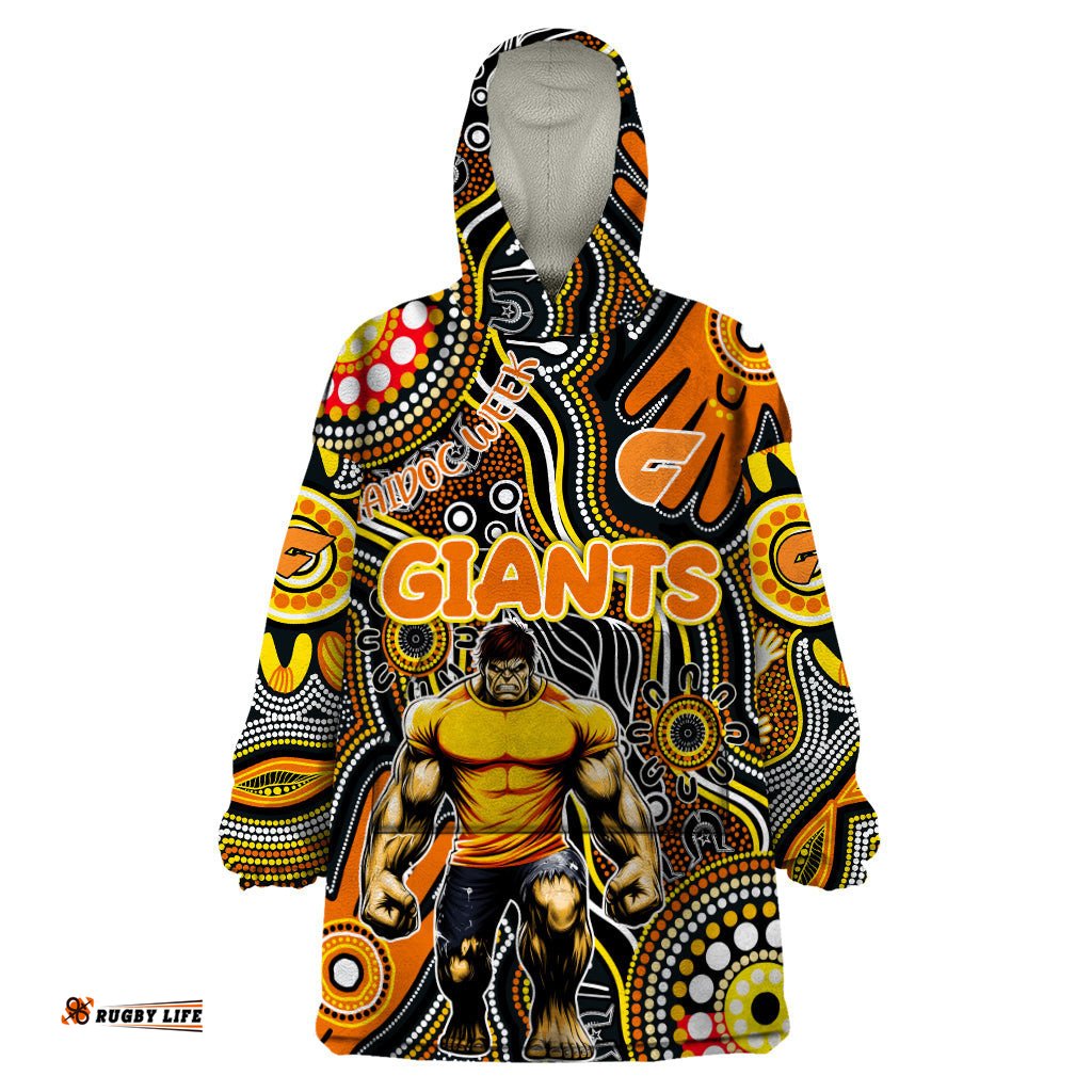 personalised naidoc week 2024 gws giants wearable blanket hoodie australian aboriginal hand painting dt02