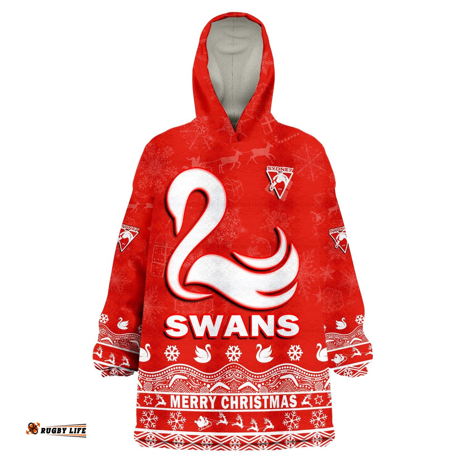 custom personalised and number sydney swans unique winter season swans merry christmas wearable blanket hoodie
