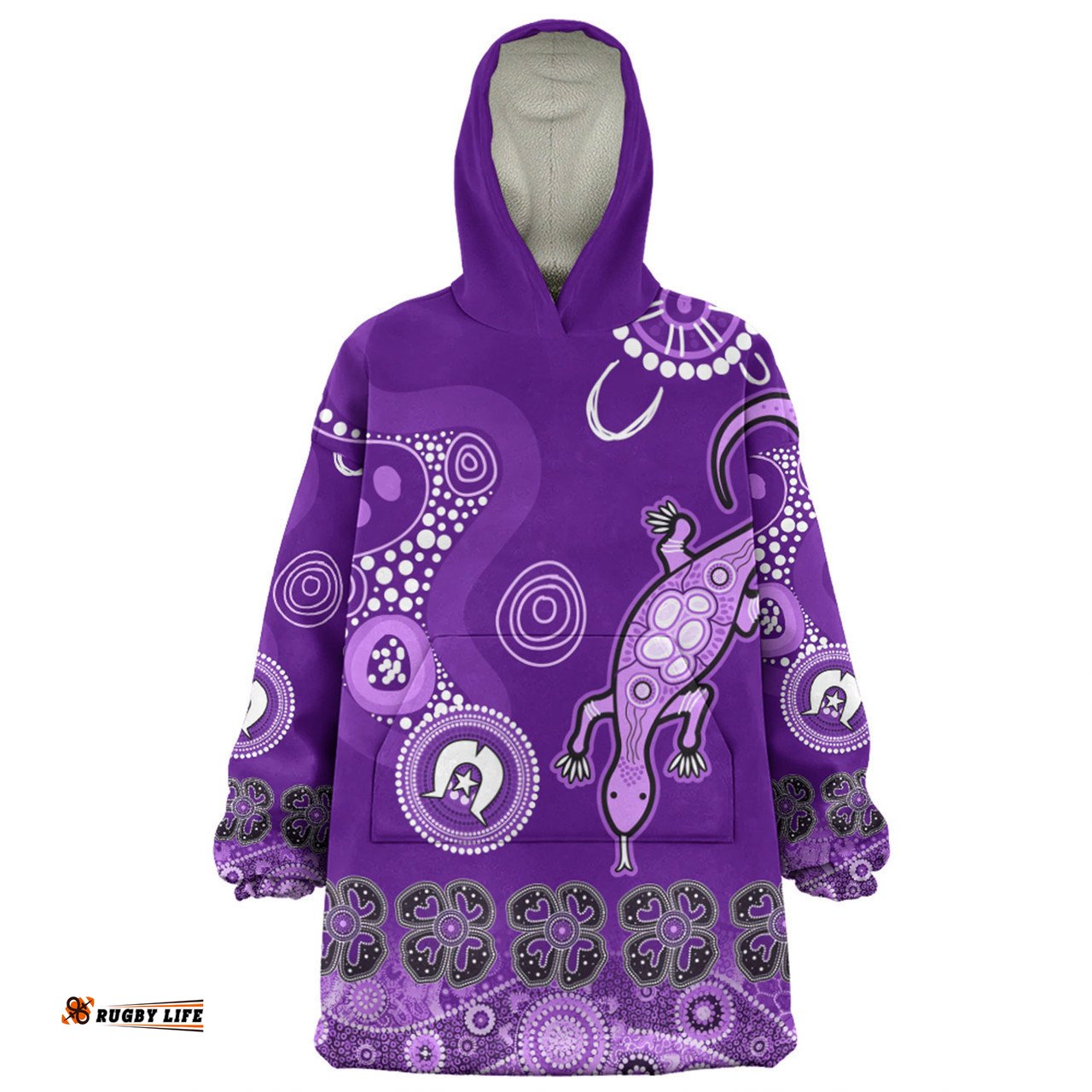 Australia Goanna Aboriginal Snug Hoodie - Indigenous Dot Goanna (Purple) Snug Hoodie