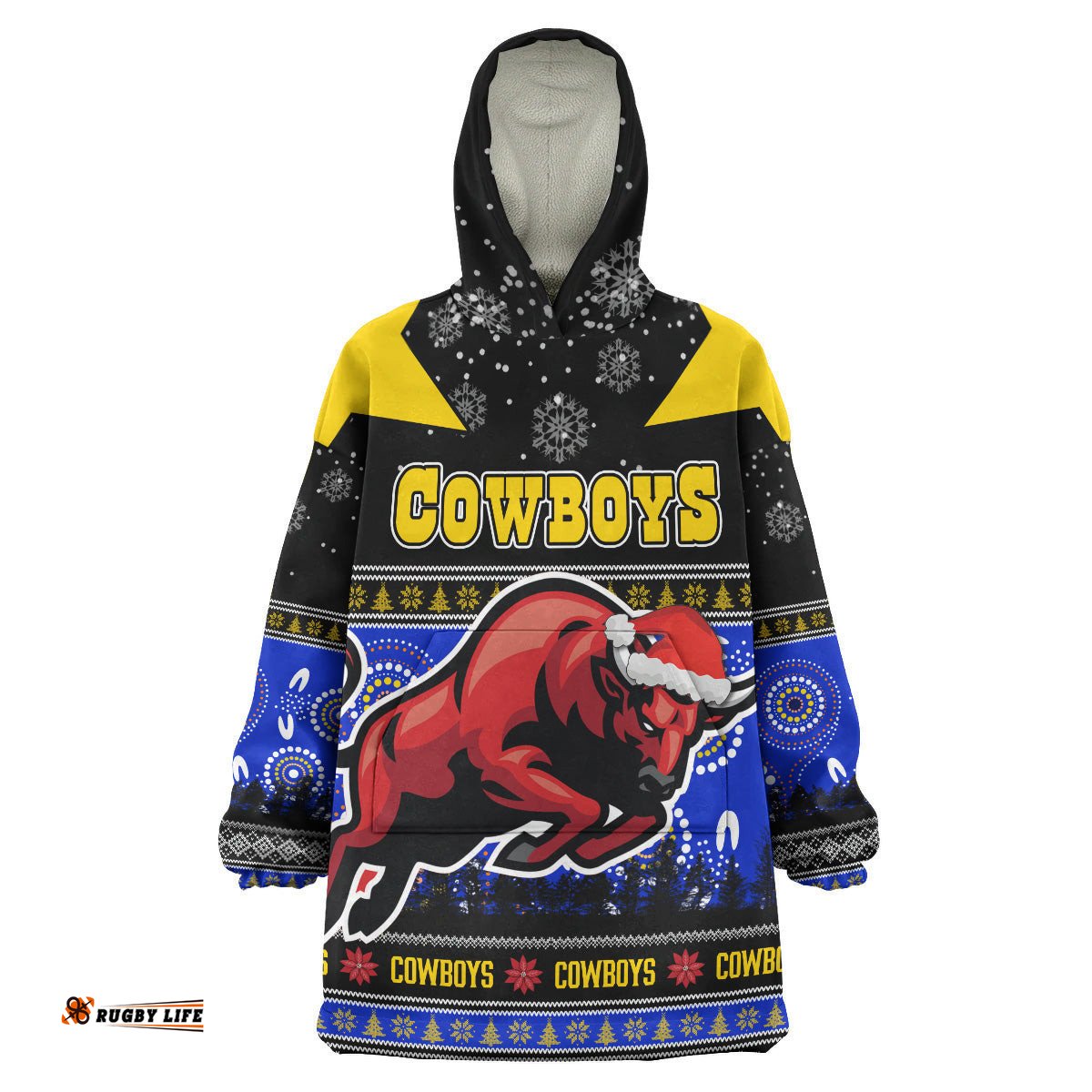 cowboys rugby christmas snug hoodie custom cowboys ugly christmas and aboriginal patterns wearable blanket hoodie
