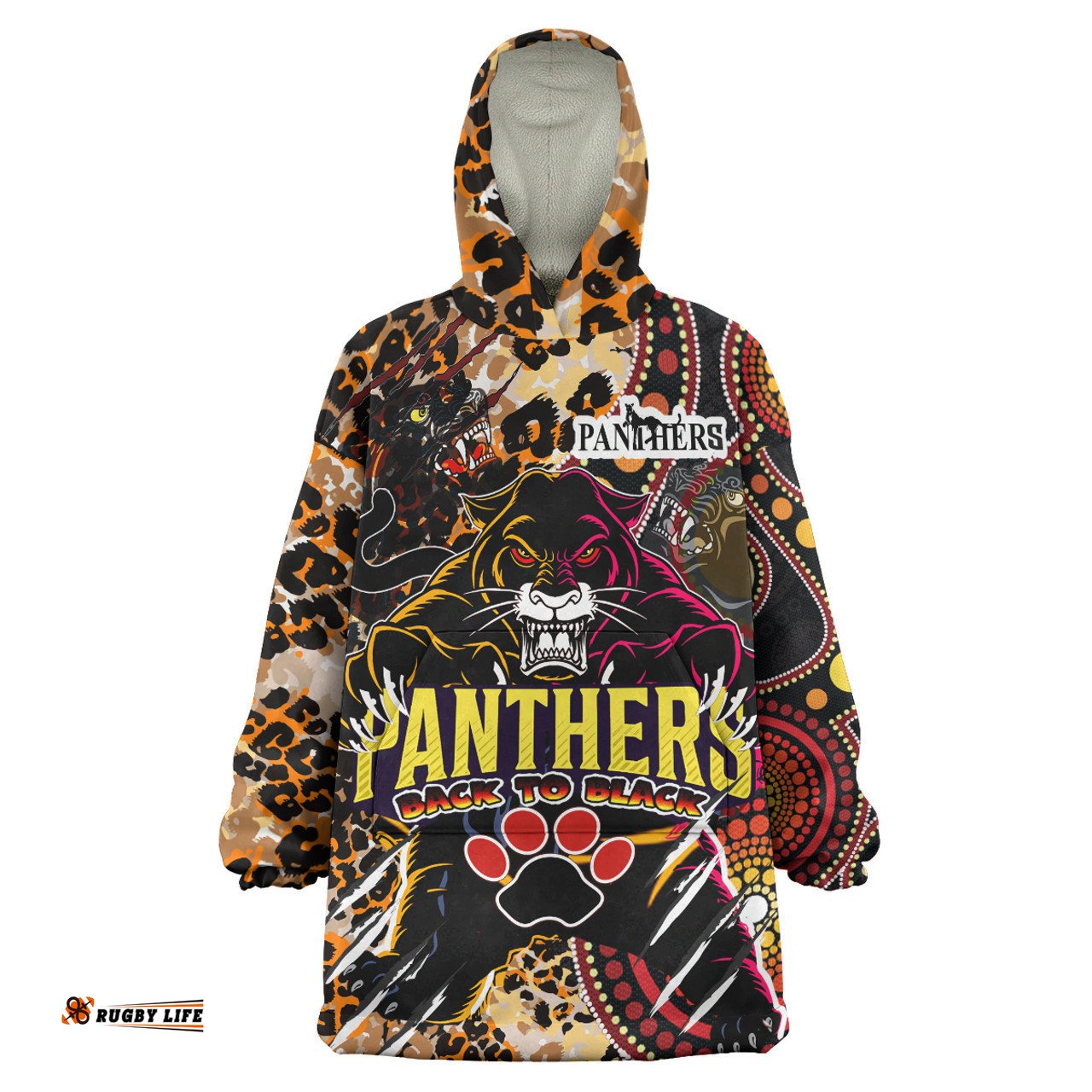 Penrith Panthers Custom Snug Hoodie - Indigenous Wild Black Penrith Panthers Back To Black Scratch Style