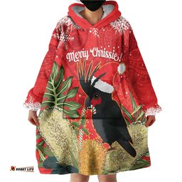 personalised palm cockatoo australia christmas wearable blanket hoodie merry chrissie banksia flowers