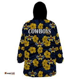 cowboys rugby wearable blanket hoodie polynesian style with hibiscus