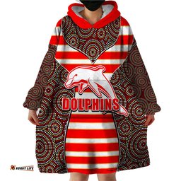 nrl dolphins wearable blanket hoodie mix dot aboriginal