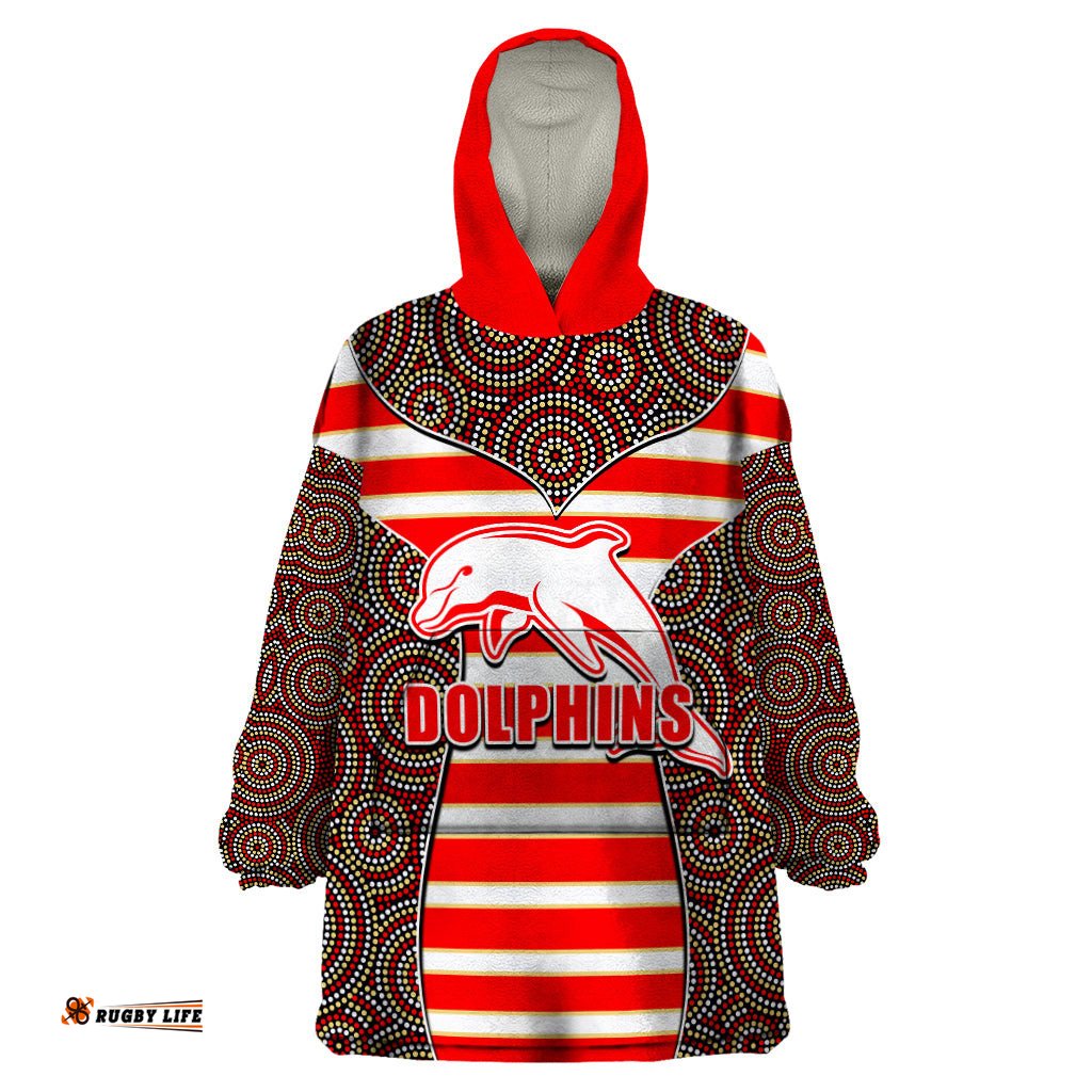 nrl dolphins wearable blanket hoodie mix dot aboriginal