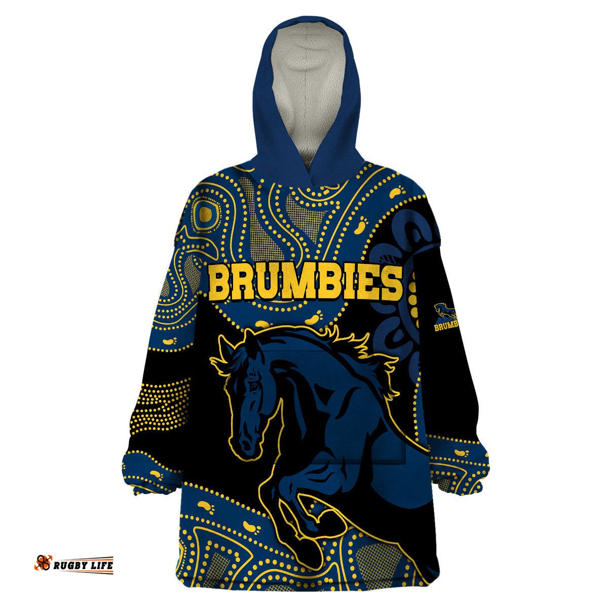 custom text and number brumbies rugby union wearable blanket hoodie australia indigenous aboriginal