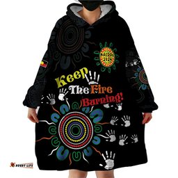 naidoc 2024 indigenous aboriginal wearable blanket hoodie the fire burns forever