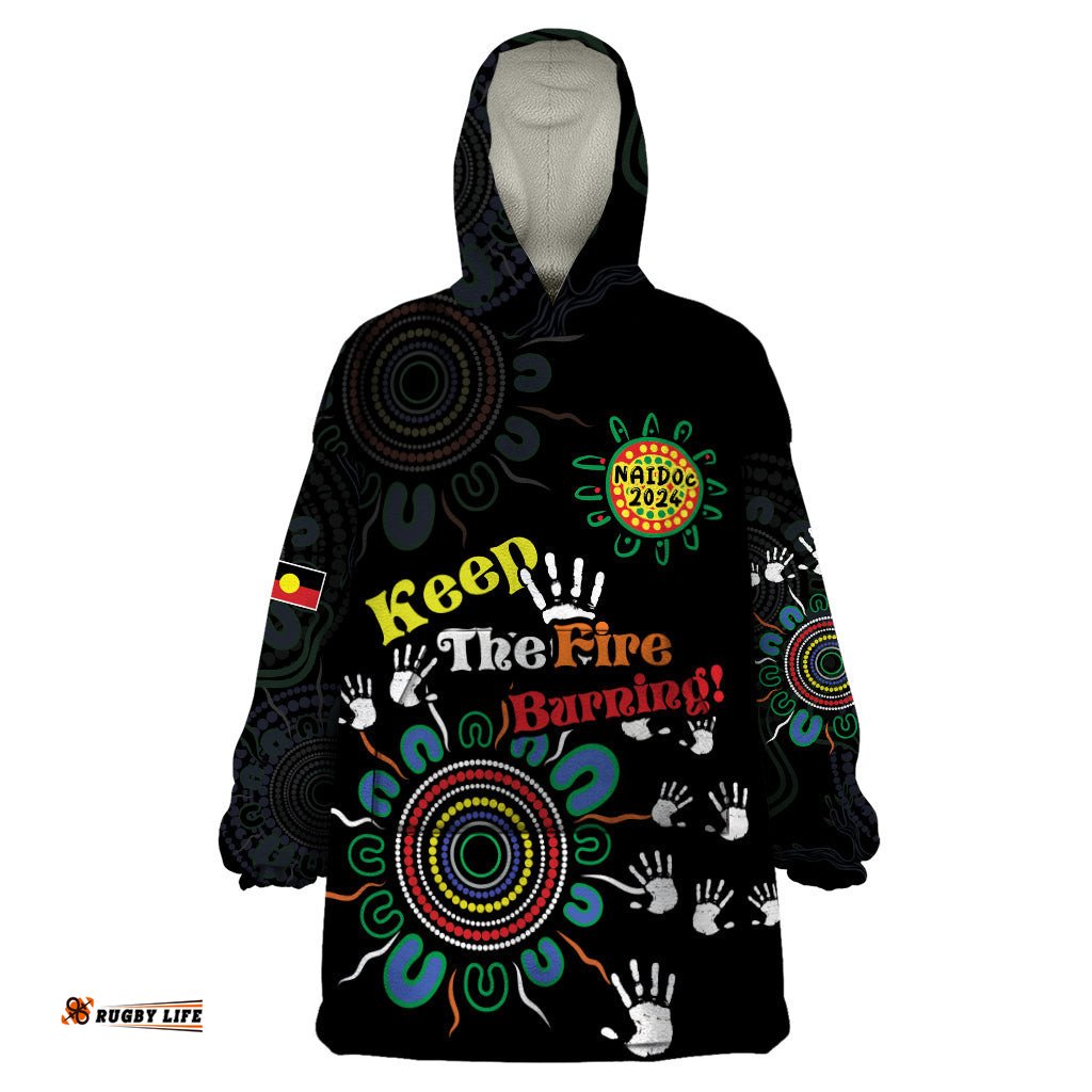 naidoc 2024 indigenous aboriginal wearable blanket hoodie the fire burns forever