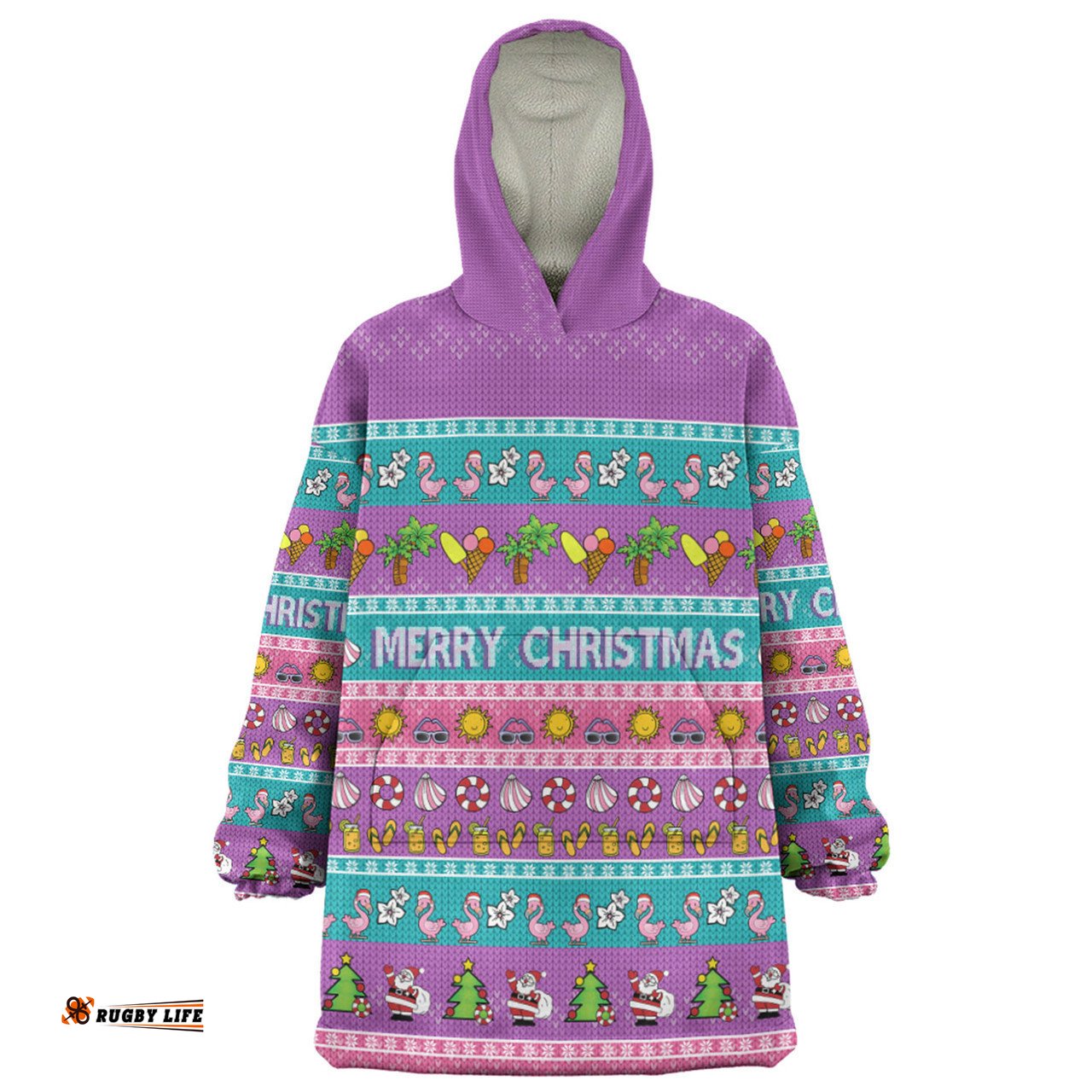 Australia Christmas Custom Snug Hoodie - Aussie Christmas Flamingo Summer Vibes Purple Snug Hoodie