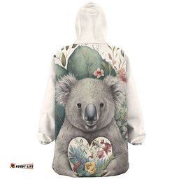 Australia Koala Snug Hoodie - Koala Holding A Heart Adorned With Flowers Snug Hoodie