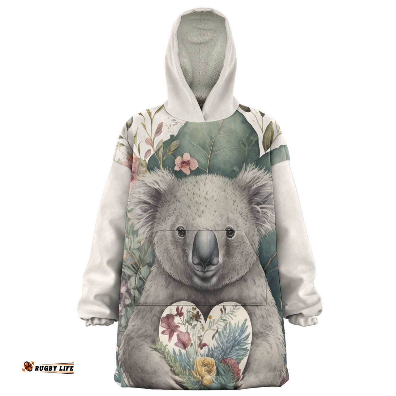 Australia Koala Snug Hoodie - Koala Holding A Heart Adorned With Flowers Snug Hoodie