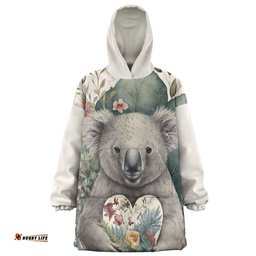 Australia Koala Snug Hoodie - Koala Holding A Heart Adorned With Flowers Snug Hoodie
