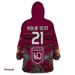 custom text and number qld maroons rugby wearable blanket hoodie queensland aboriginal origin