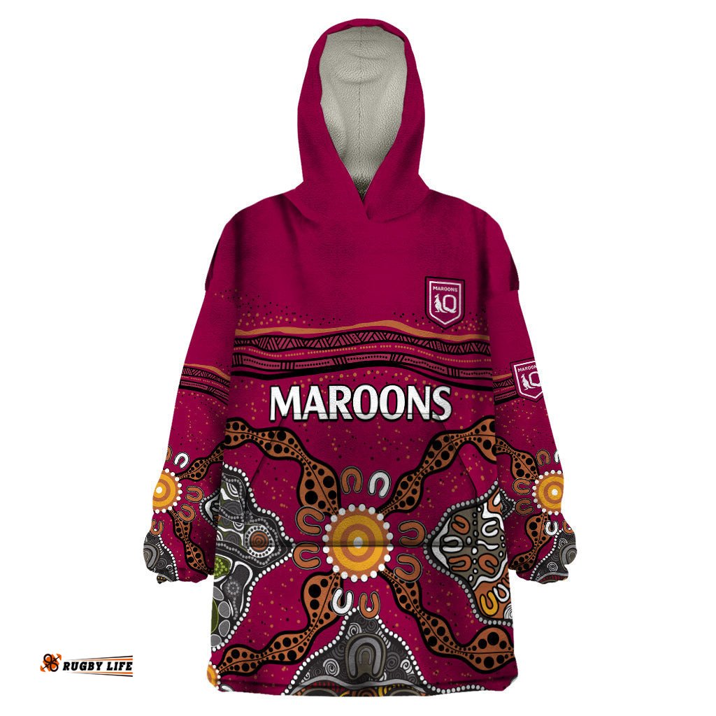custom text and number qld maroons rugby wearable blanket hoodie queensland aboriginal origin