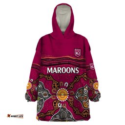custom text and number qld maroons rugby wearable blanket hoodie queensland aboriginal origin