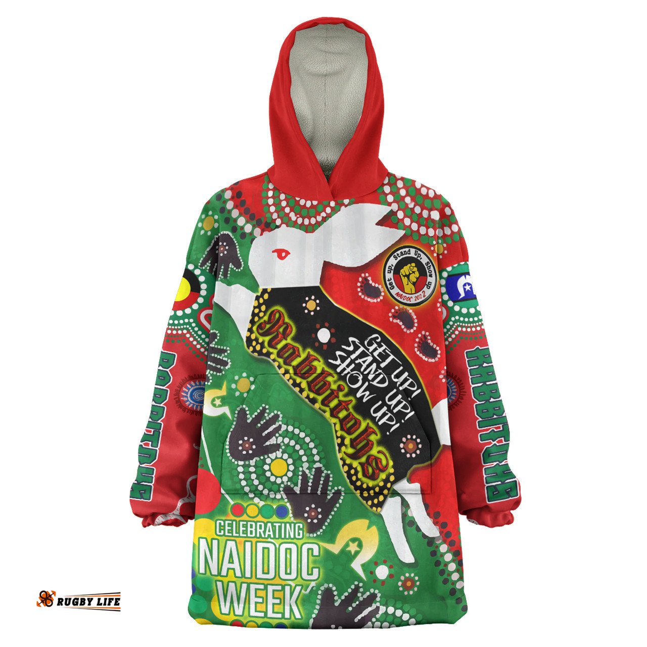 South Sydney Rabbitohs Watercolour Snug Hoodie - Rabbitohs Getting Up, Standing Up, Showing Up Oodie Blanket