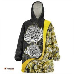 Australia Warratah Goanna Aboriginal Snug Hoodie - Waratah Flowers With Yellow Lizards, Stones, Sand Dot Art Painting Inspired Snug Hoodie