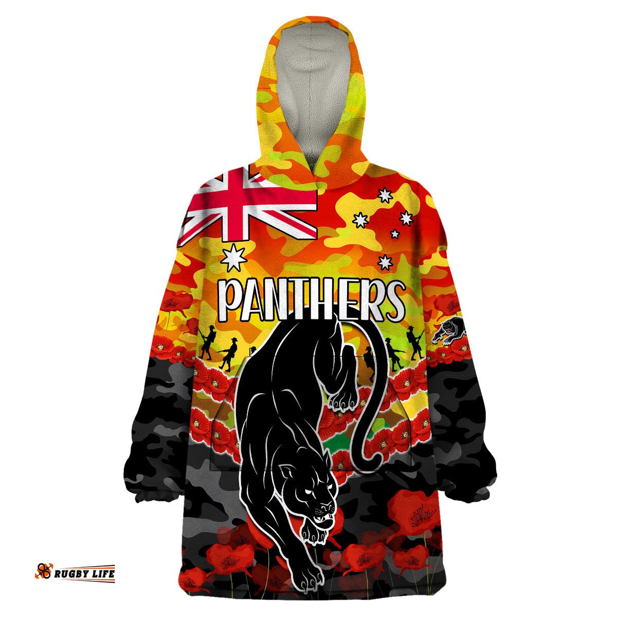 panthers rugby anzac wearable blanket hoodie lest we forget