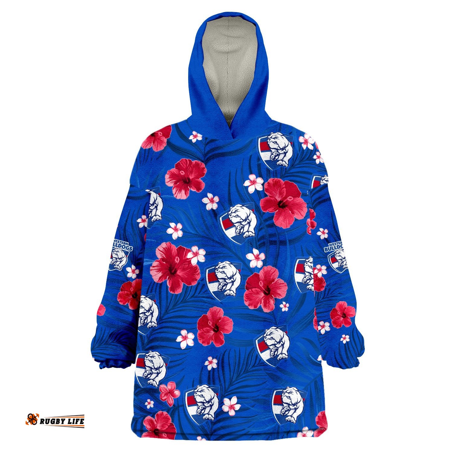 custom personalised bulldogs football western premiers tropical flowers simple wearable blanket hoodie