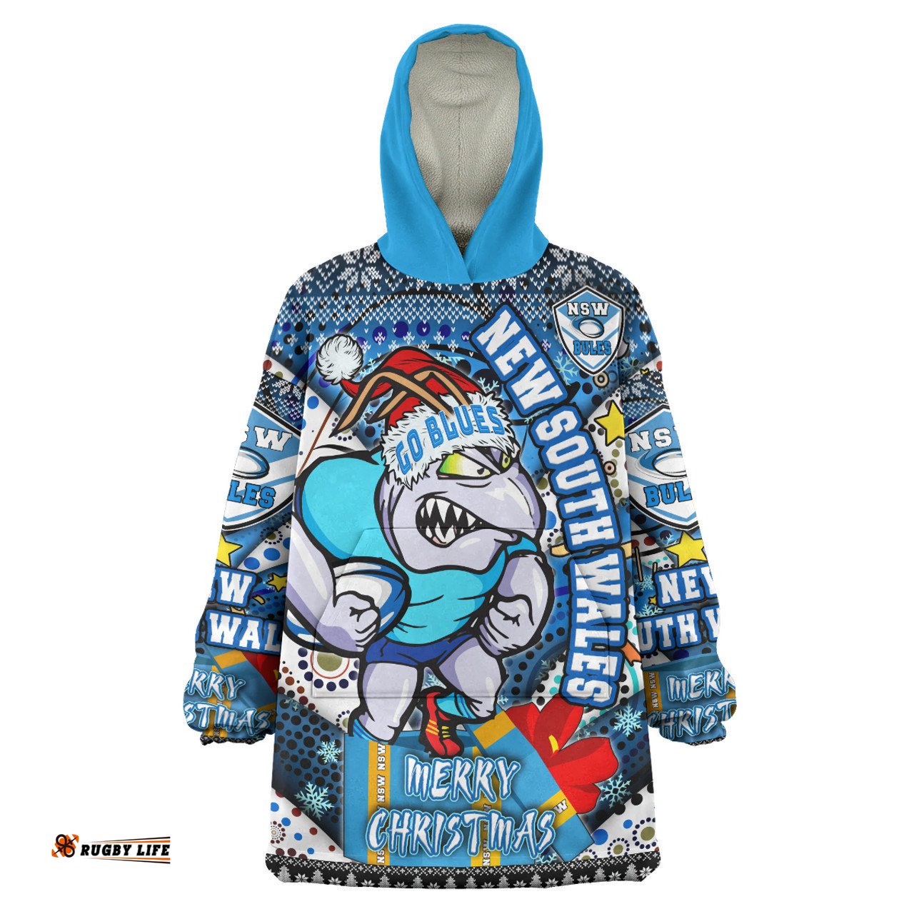 Cockroaches Christmas Snug Hoodie - Custom NSW Go Blues Cockroaches Aboriginal Inspired With Snowflake Oodie Blanket