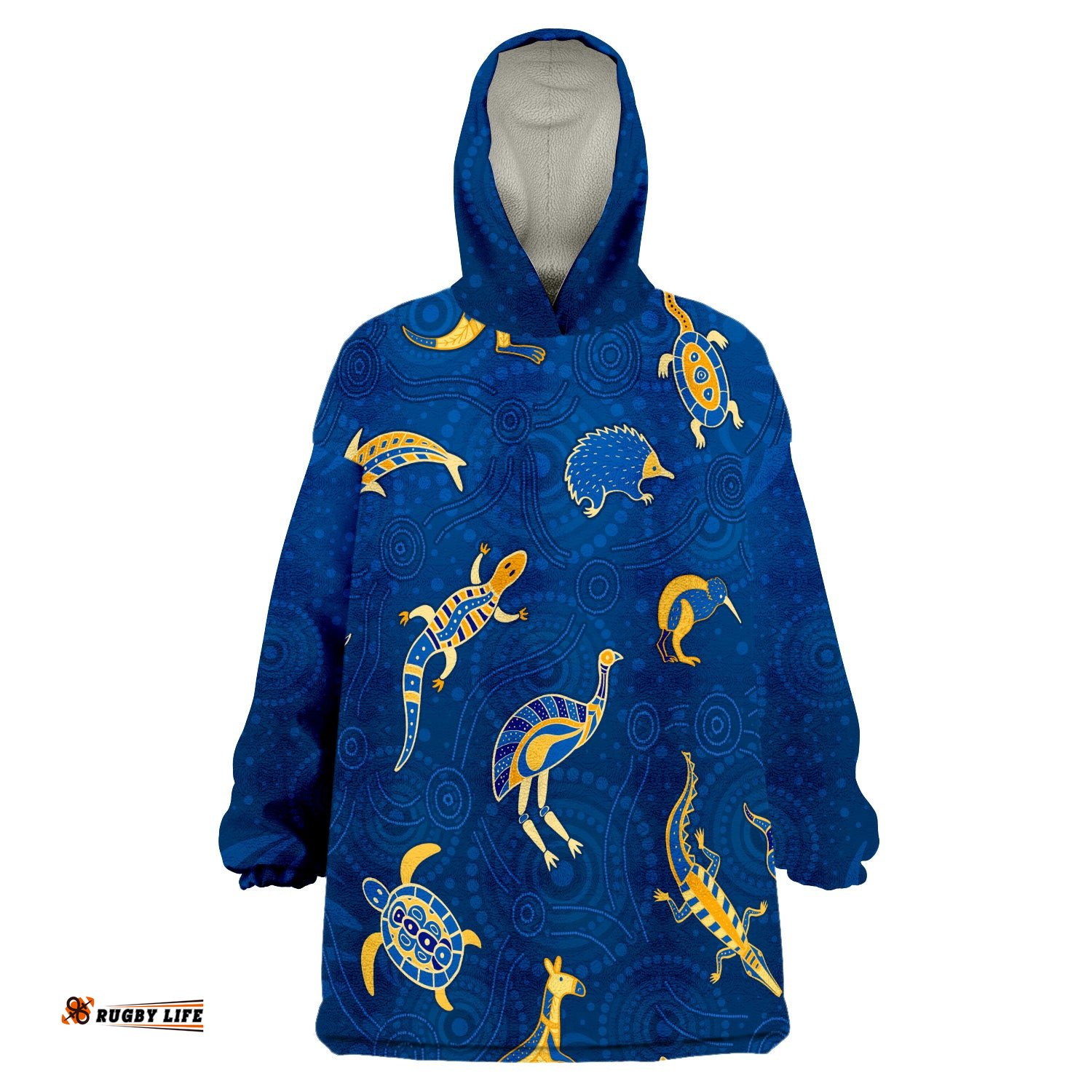 custom personalised aboriginal art animals australia version blue wearable blanket hoodie