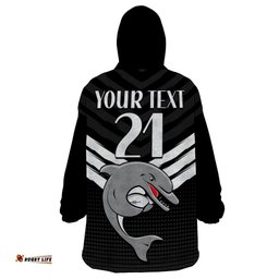 custom text and number redcliffe dolphins rugby wearable blanket hoodie simple black style