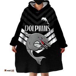 custom text and number redcliffe dolphins rugby wearable blanket hoodie simple black style