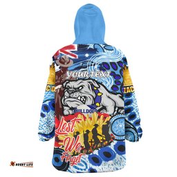 bulldogs rugby australia and nz anzac day snug hoodie lest we forget bulldogs with rugby ball and aboriginal patterns oodie blanket
