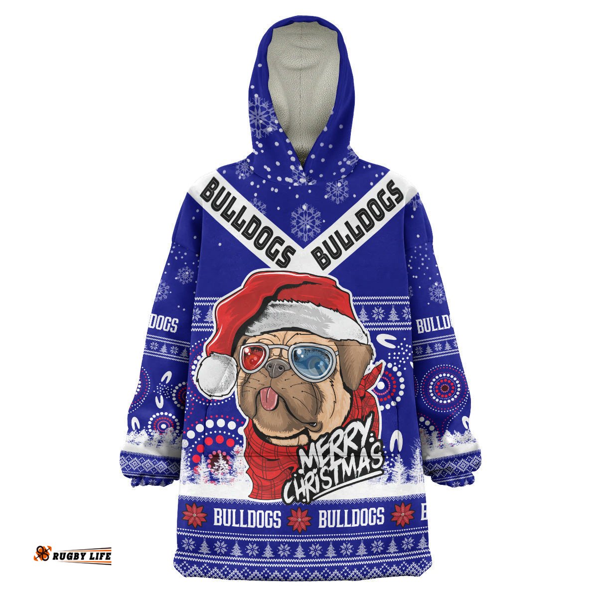 bulldogs rugby christmas snug hoodie custom bulldogs ugly christmas and aboriginal patterns wearable blanket hoodie