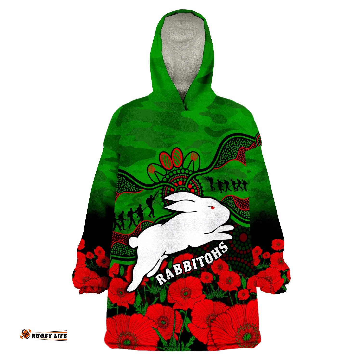 rabbitohs rugby anzac wearable blanket hoodie south sydney camouflage poppy aboriginal
