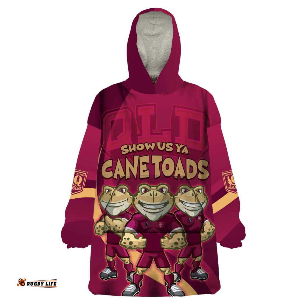 custom qld maroons cane toad wearable blanket hoodie queensland origin no3